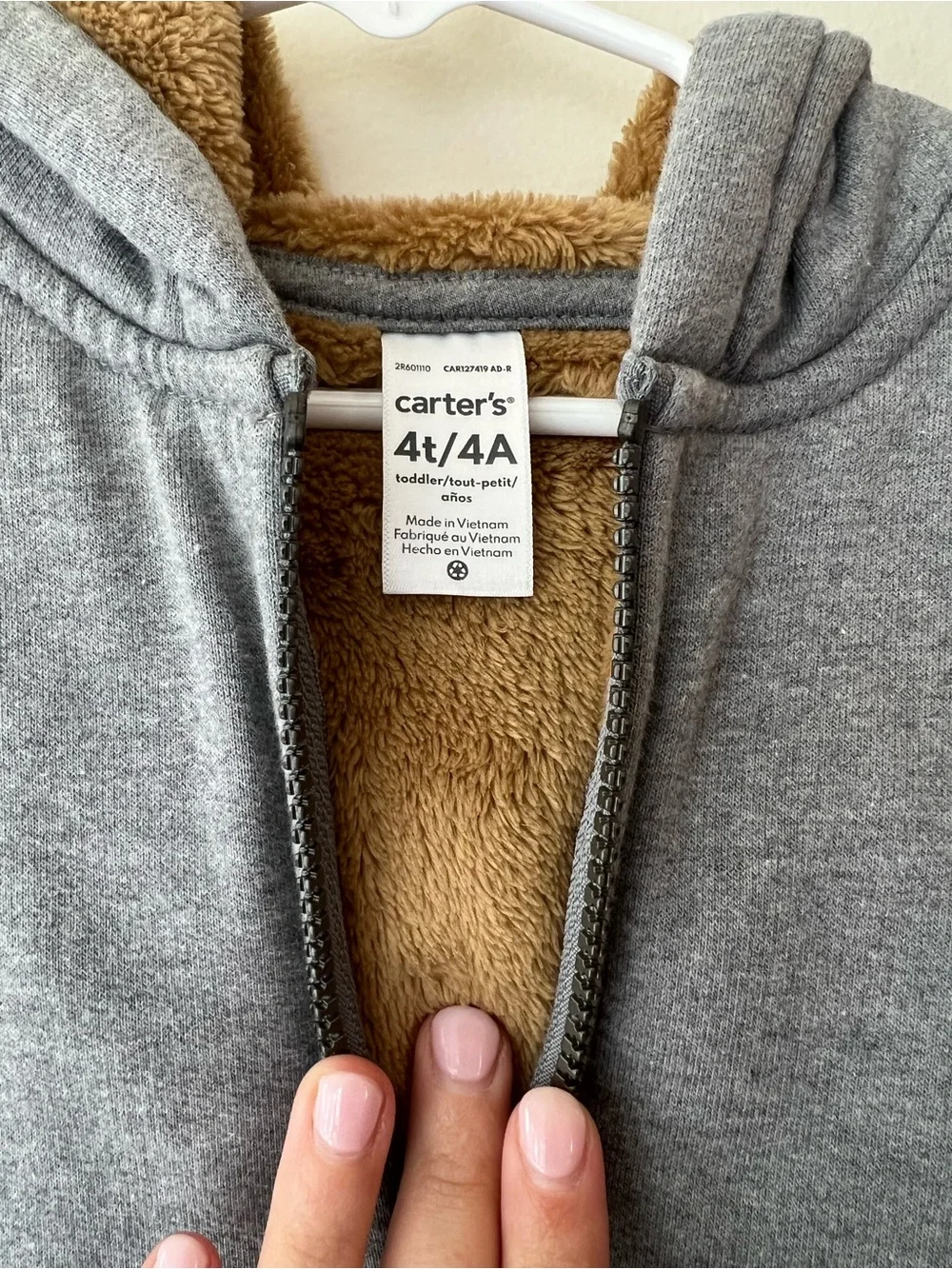 Carter’s Gray Sherpa Lined Zip Hoodie 4T